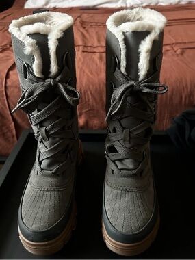 Sorel Women's Gray Faux-Fur Lace-Up Winter Boots